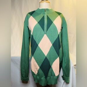 Slazenger Windstopper Sweater Women’s 12 2XL Green Argyle Pullover Golf Preppy
